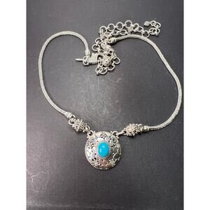 Sarda Turquoise Sterling silver Byzantine station necklace 16-25 inches